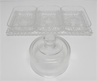 CRYSTAL CUT CANDY DISHES, SERVING TRAY & COVER