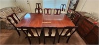 Wood Dining Room Table w/ Leaf & 9 Chairs