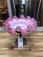Antique Rose Glass on Silver Base