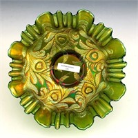 Fenton Green Heart & Vine 3/1 Edge Bowl