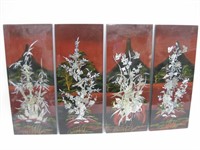 Asian Lacquered Wood & Shell 4 Panel Wall Art