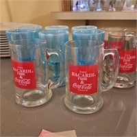 Blue glasses, coca cola glasses