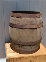 Vintage Wood Barrel With Metal Banding,  Marked