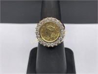 14K GOLD 1851 U.S. $1 GOLD COIN DIAMOND RING