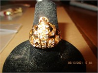 Marked XP Frog Ring w/Diamond Like Chips-4.9g