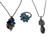 Lady's Sterling Silver Jewelry- Multi-Color Stones