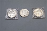 Three Silver Peace Dollars Ca. 1920s