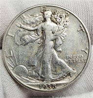 1938-D Walking Liberty Half Dollar XF45