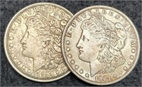 (2) 1921 Morgan Silver Dollars: XF w/ Toning