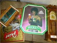 2 Lighted beer signs - 1 tin sign - 1 clock