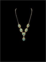 Antique Emerald Dangle Drop Gold Necklace