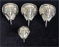 4 Sterling Silver Horseshoe Crab Broach Pins 47.3g