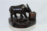 Wooden Carved Ashtray with Ox