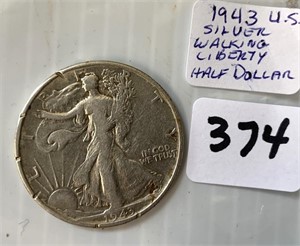 1943 Silver U.S. Walking Liberty Half Dollar Coin