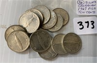 16 Can. Silver Fish 1967 Ten Cents Coins