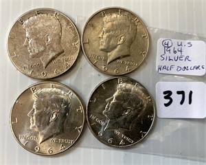 4 U.S. Silver 1964 Kennedy Half Dollars