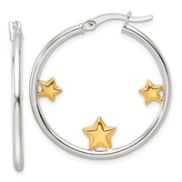 Sterling Silver Gold Plated Stars Hoop Earrings