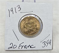 1913 France 20 Franc Gold