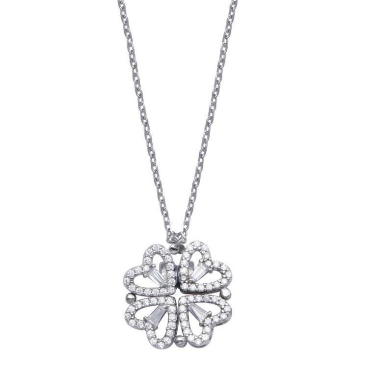 Sterling Silver Magnetic Flower Heart Necklace