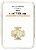 Coin 1866 German 6 Kreuzer NGC-MS65