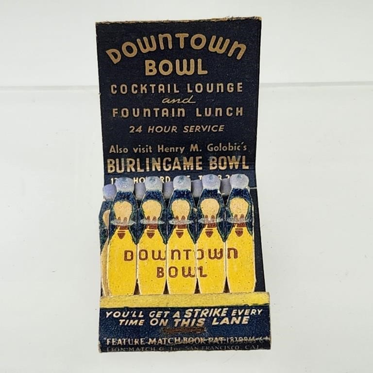 DOWNTOWN BOWL ADV. PIN FEATURE MATCHBOOK