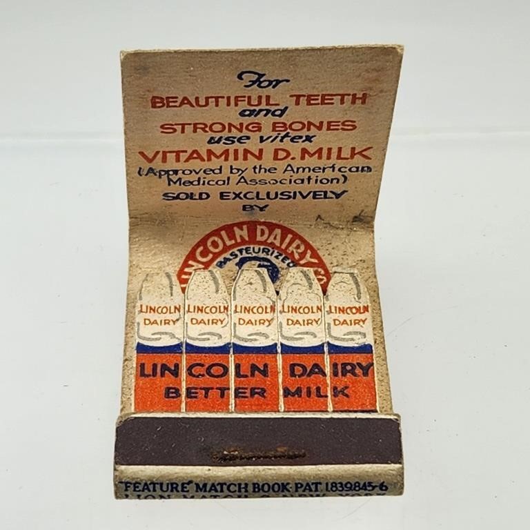 LINCOLN DAIRY CO ADV. FEATURE MATCHBOOK