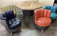 MID CENTURY WHISKEY BARREL CHAIRS & TABLE SET