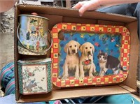 BOX LOT: ASSORTMENT OF  TIN TRAYS AND DECORATIVE