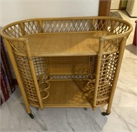 Bamboo & Rattan Dry Bar W/ Wine Holders & Casters