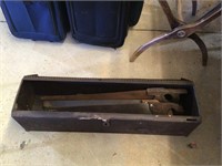 Large Metal Vintage Saw Tool Box with 3 Saws