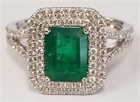 Platinum Emerald & Diamond ring size 6
