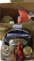 Two boxs lots of kitchen items including a safe