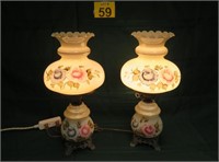 Pair Of Hand Painted Hurricane Lamps 21"
