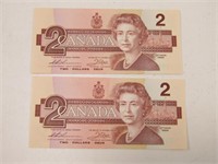 TRAY: 2 CANADA 1986 $2 NOTES