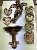 Vtg Hoda Angel Shelf & Angel Plates with Brass