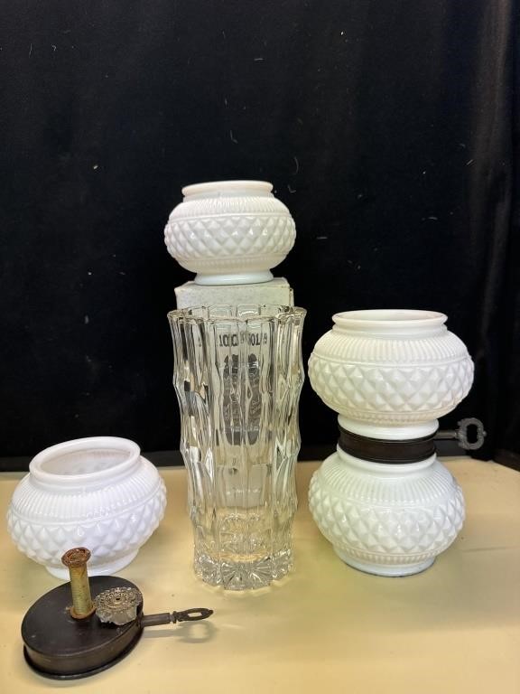 Tierra Glass Vase with Vtg English Milkglass Lamp