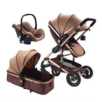 E6095 Baby Stroller 3 In 1 Baby Carriage-Brown