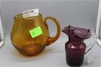 Amberina crackle pitcher & amethyst crackle