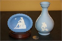 Wedgewood Blue English Vase and Dish