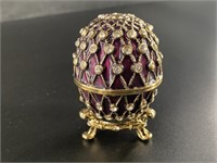 Beautiful purple enameled egg trinket box, made wi