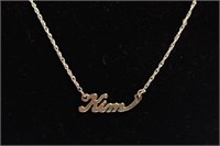 STERLING SILVER "KIM" NAME PLATE NECKLACE - 17"L