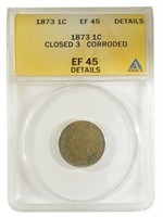 ANACS EF-45 Details 1873 Close 3 Cent