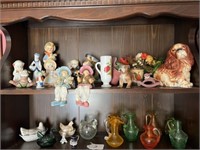 Contents of 2 Shelves -Figurines, Hen on Nest, Etc
