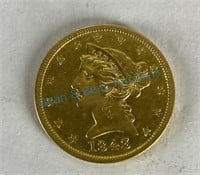 Early date high-grade 1843 five dollar gold piece