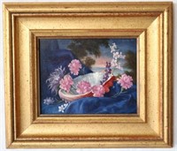 OIL ON BOARD SIGNED M. MILLER 87, STILL LIFE W/