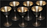 SET OF 6 WHITING STERLING SILVER WINE GLASSES,