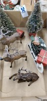 Vintage Christmas tray lot cast iron deer