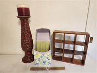Tall Candle Holder w/ Candle, Organizing Box, &