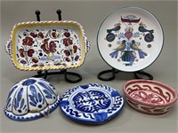 Lot of 5 Colourful Pottery Dishes Including
