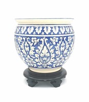 Asian Blue & White Porcelain Jardiniere on Stand